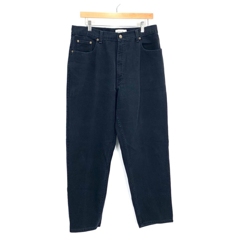 Eddie Bauer Authentic Denim Black High Rise Tapered Mom Leg Jeans Size 16 Petite